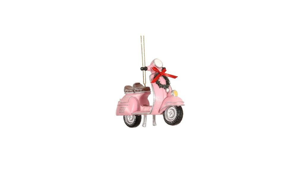 6/48 - 7,5CM Hanging Polyresin Pink Motocycle w/ wreath