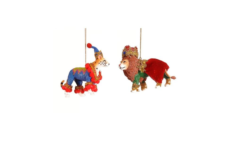 12/72 - 2Asst 8CM Hanging Polyresin Circus Lion King/Leopard