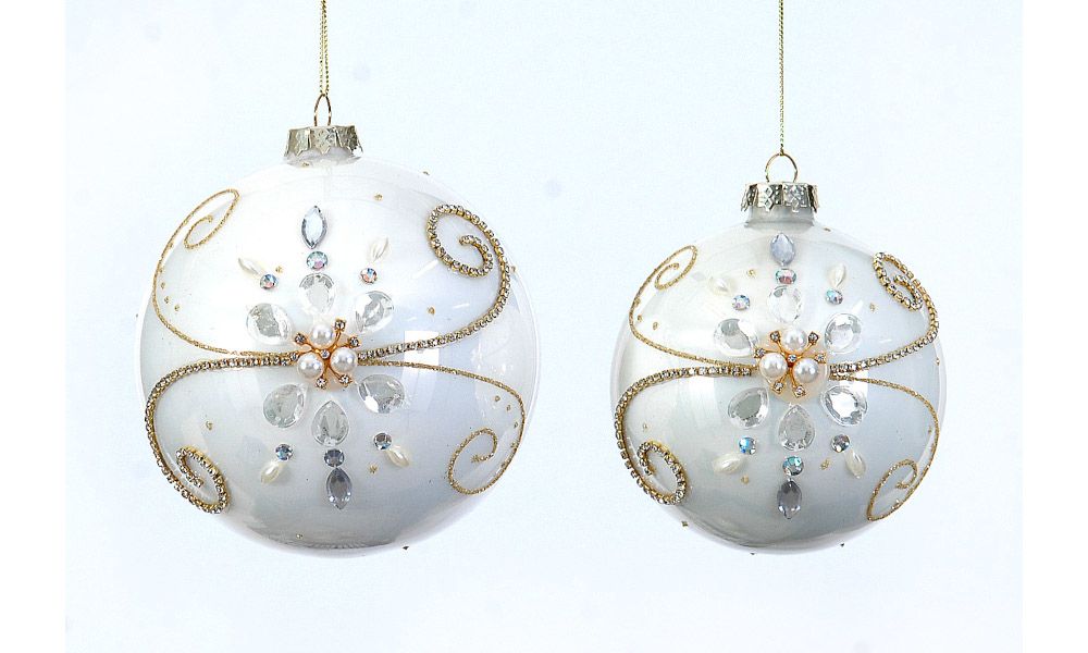 12/48-10cm Glass white ball w/gold design