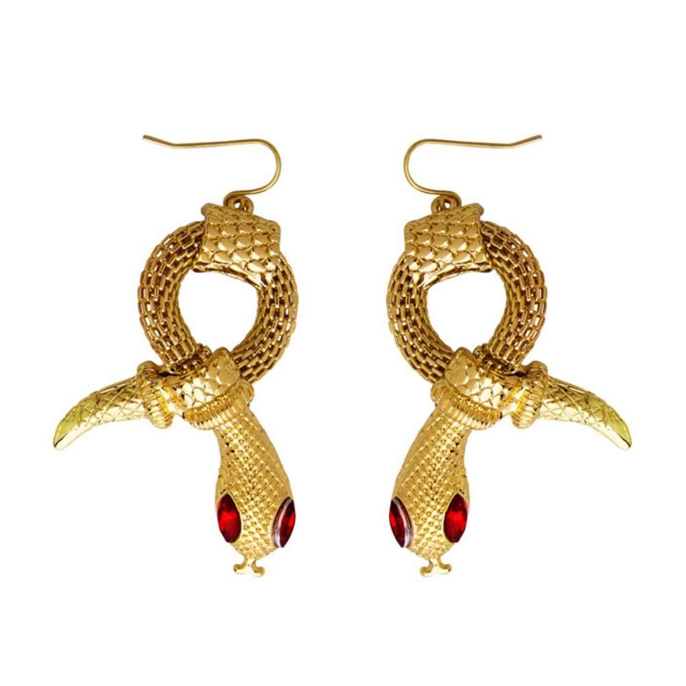 Pair of  GOLD SNAKE EARRINGS WITH RED GEM EYES