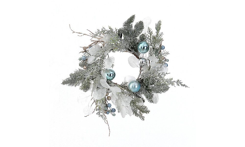 2/12-45cm Wreath w/acqua plastic balls