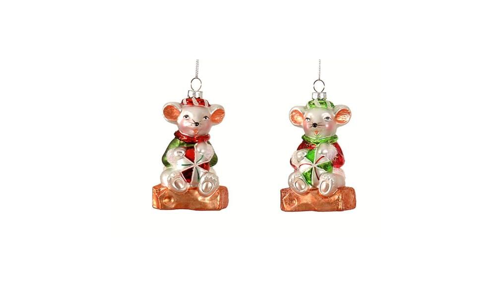 12/72 – 3 Asst 11CM Green/red/pink glass mouse ornament