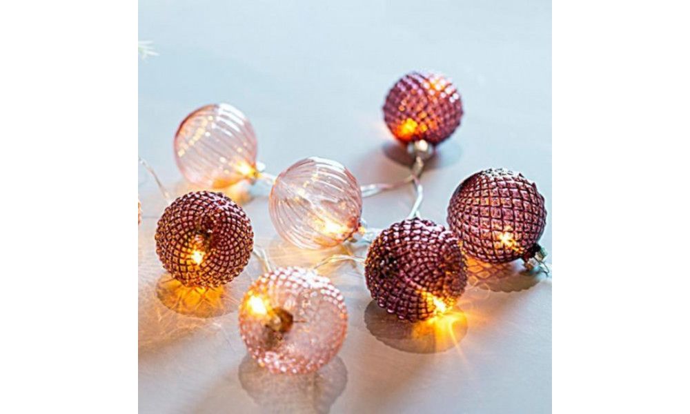 ΣΕΙΡΑ, 10 LED 5mm, ΜΕ ΡΟΖ ΓΥΑΛΙΝΕΣ ΜΠΑΛΕΣ 6cm, ΜΠΑΤΑΡΙΑΣ, ΔΙΑΦΑΝΟ ΚΑΛΩΔΙΟ, ΘΕΡΜΟ ΛΕΥΚΟ, ΑΝΑ 15cm, ΠΡΟΕΚΤΑΣΗ ΠΑΡΟΧΗΣ 50cm, IP20