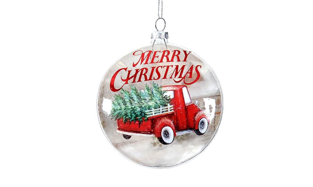 12/72-10cm Glass disc ornament w/truck