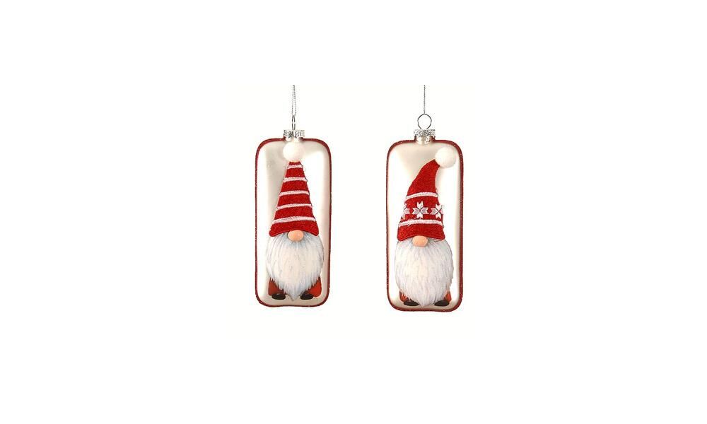 12/96 – 2 Asst 15,5CM Glass gnome disc ornament