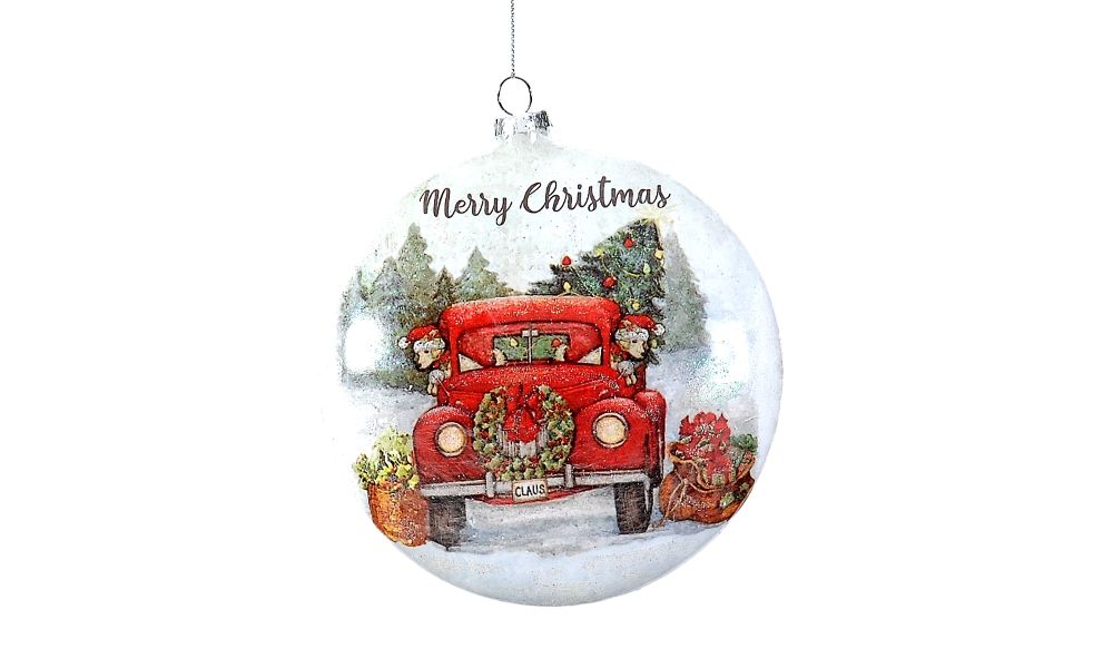 6/36-15cm Glass disc ornament w/truck