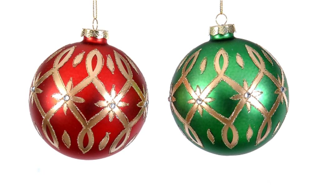 8/24-2Asst 12cm Glass green/red ball w/gold details