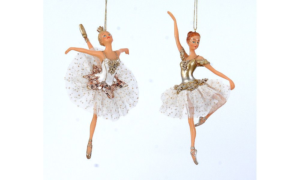 12/72-2Asst 17cm Polyresin gold ballerina orn