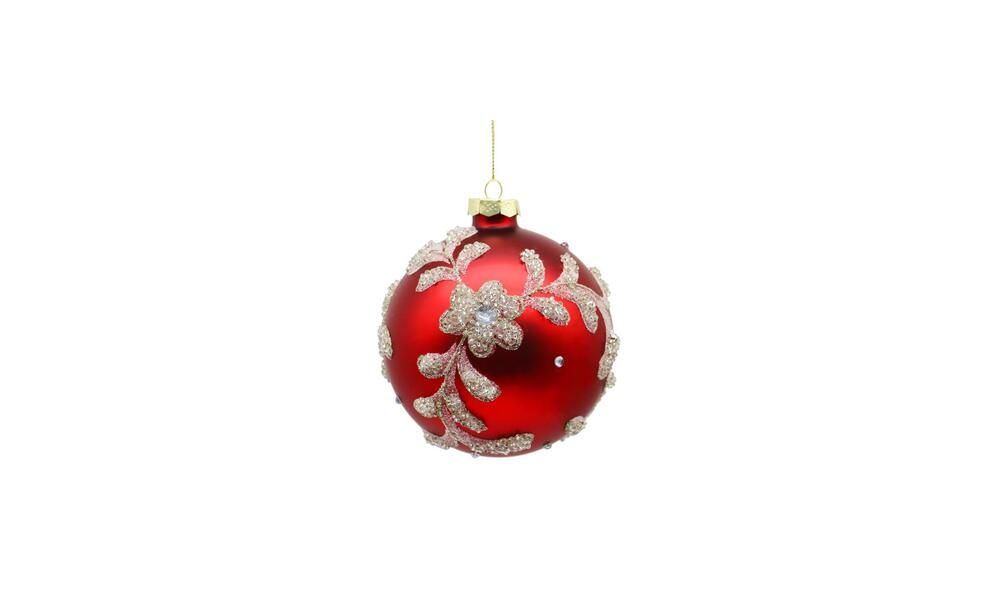 12/96-10cm Glass red ball w/leaf design