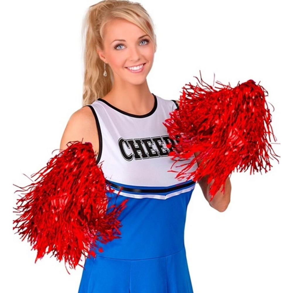 SET OF 2 METALLIC RED POM POMS