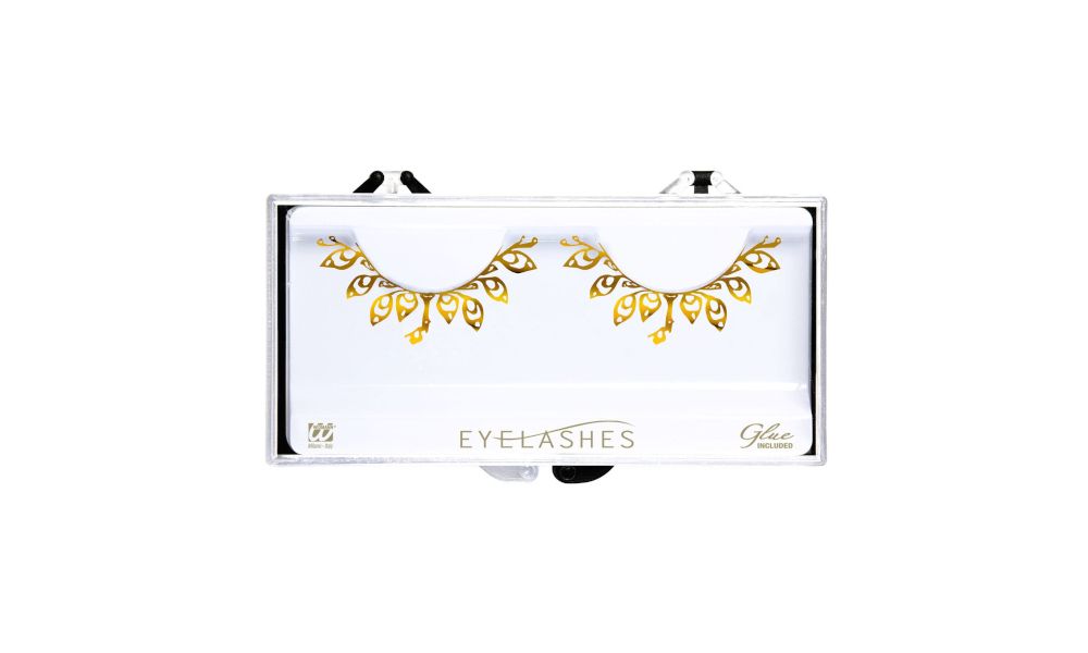 Pk 6 GOLD FANTASY EYELASHES in box with glass b