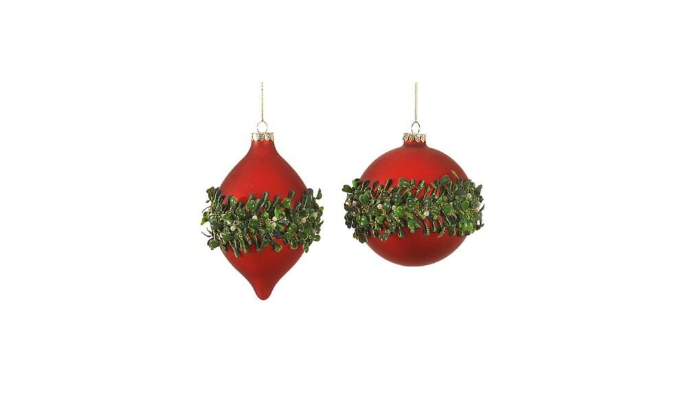 12/36 – 2 Asst 10CM red glass ball and shuttle ornament