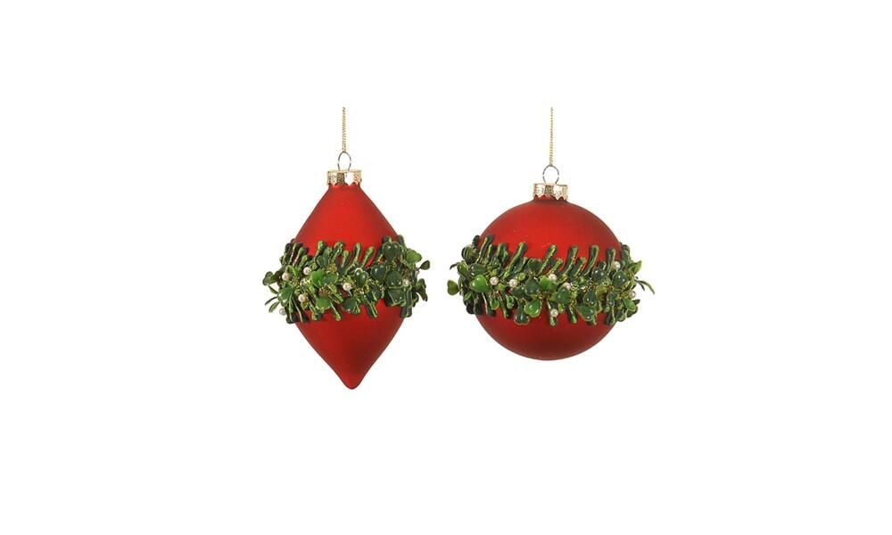 12/24 – 2 Asst 12CM red glass ball and shuttle ornament