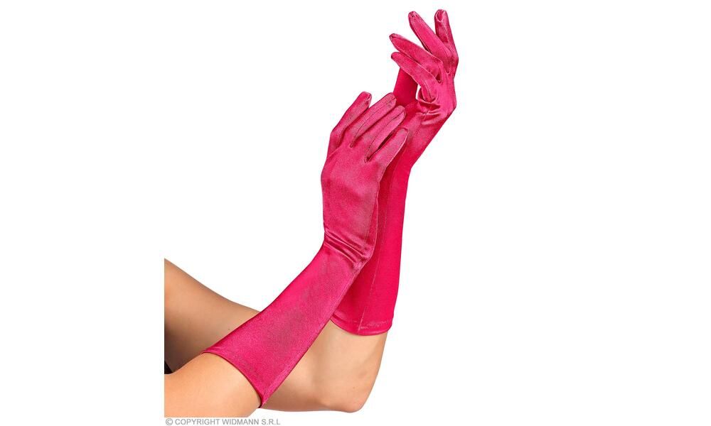 pair of HOT PINK SATIN ELASTANE GLOVES 40 cm