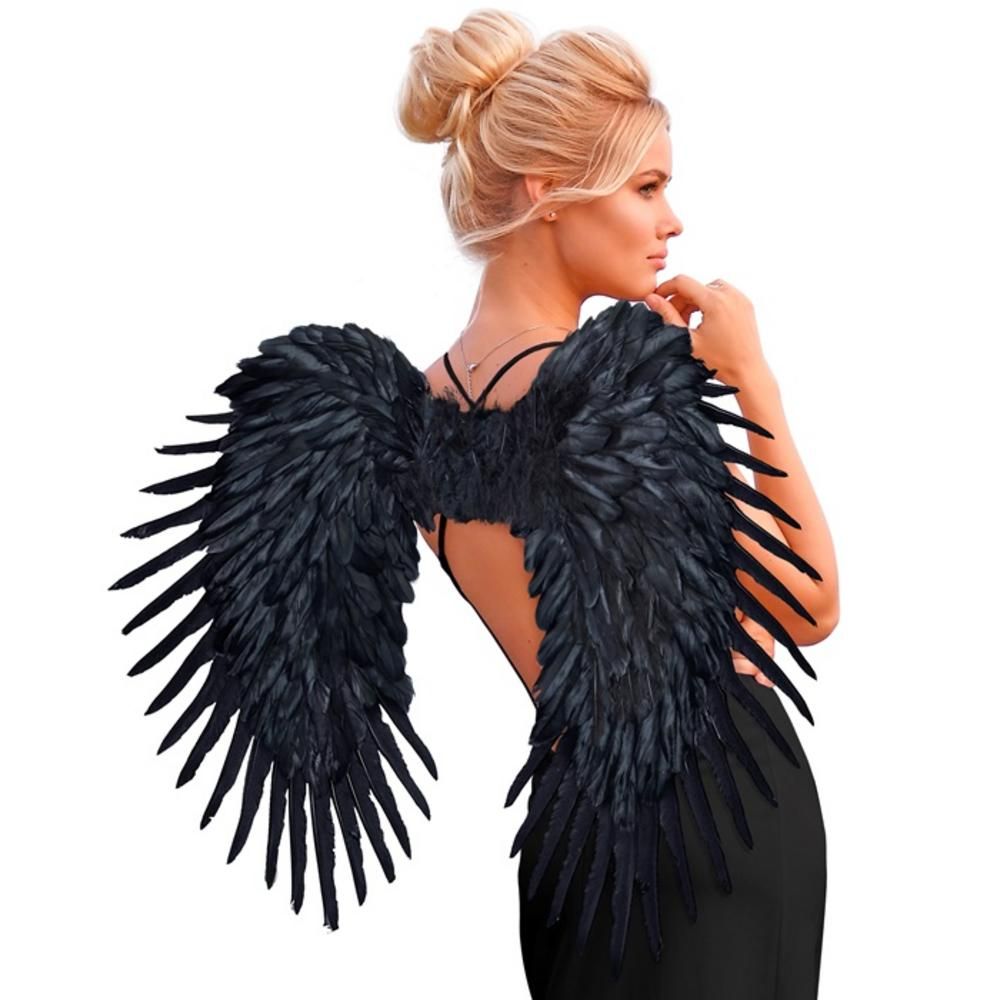 BLACK FEATHERED WINGS 80x60 cm