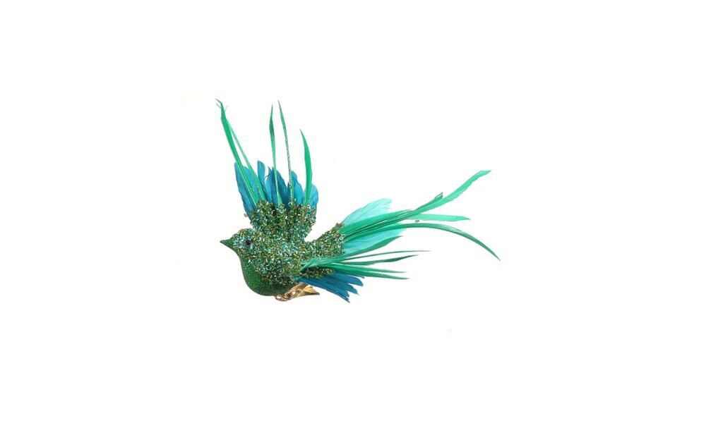 6/72-8cm plastic green glitter bird w/cllip