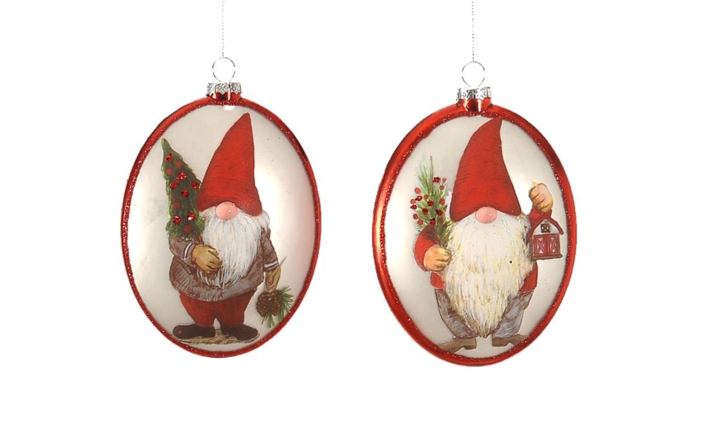 12/48 – 2 Asst 14,5CM glass gnome disc ornament