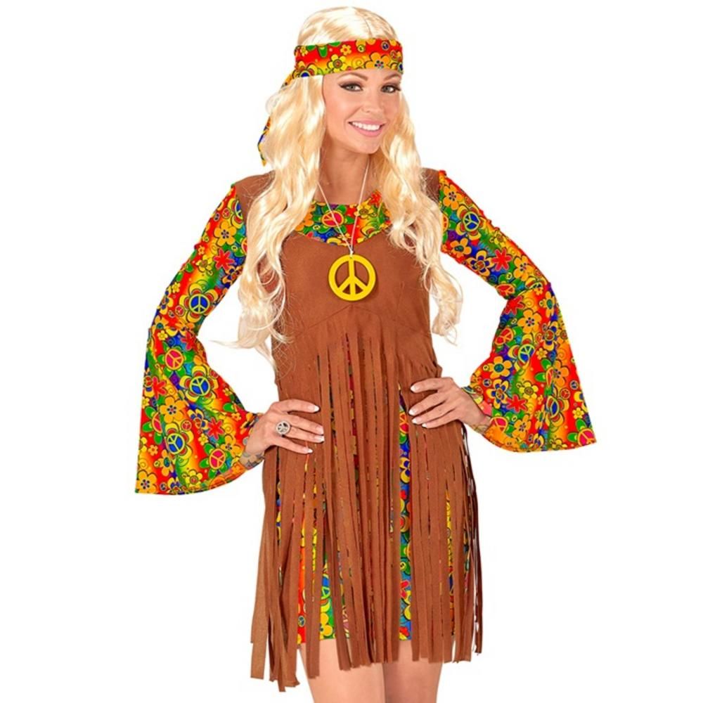 HIPPIE GIRL (dress with vest, headband, peace sign necklace) (L)