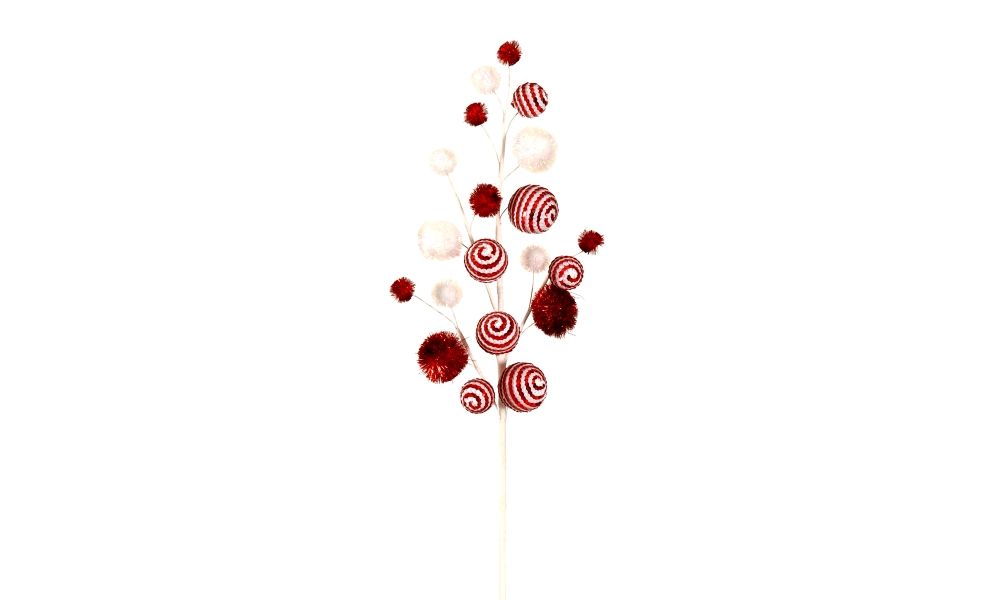 12/144-73cm red/white branch w/balls