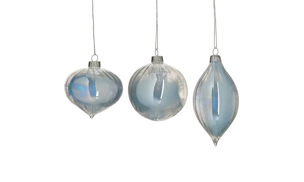 GLASS XMAS BALL 3 DESIGNS LIGHT BLUE Φ8