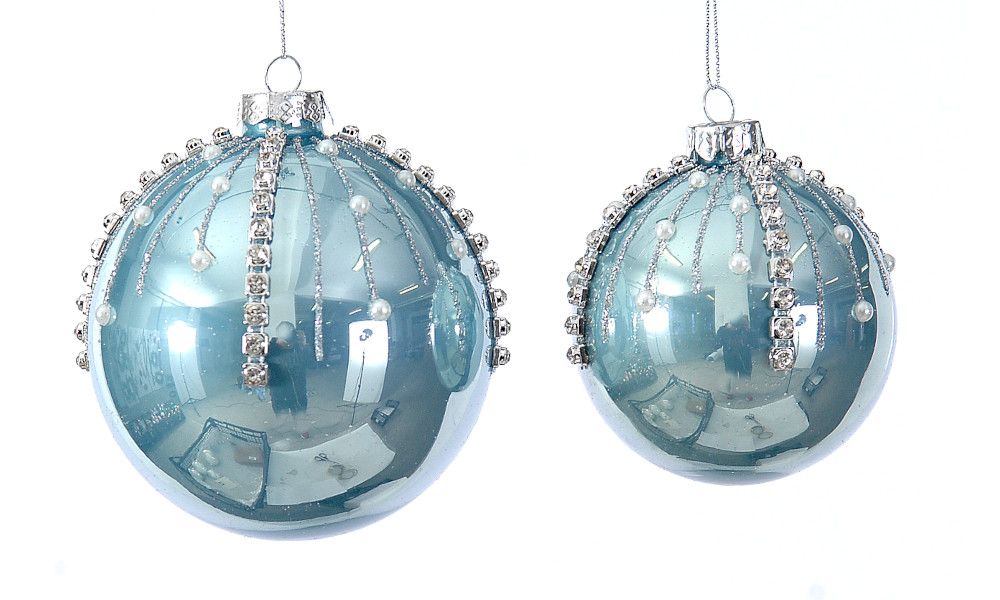 12/48-10cm Glass lt blue ball w/strass