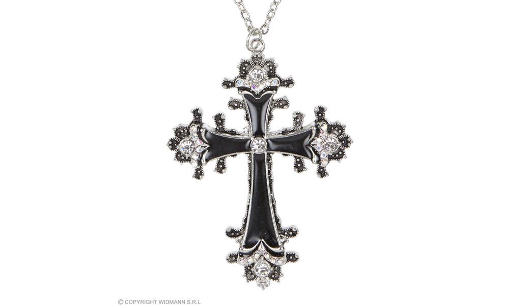 BLACK CROSS NECKLACE WITH STRASS