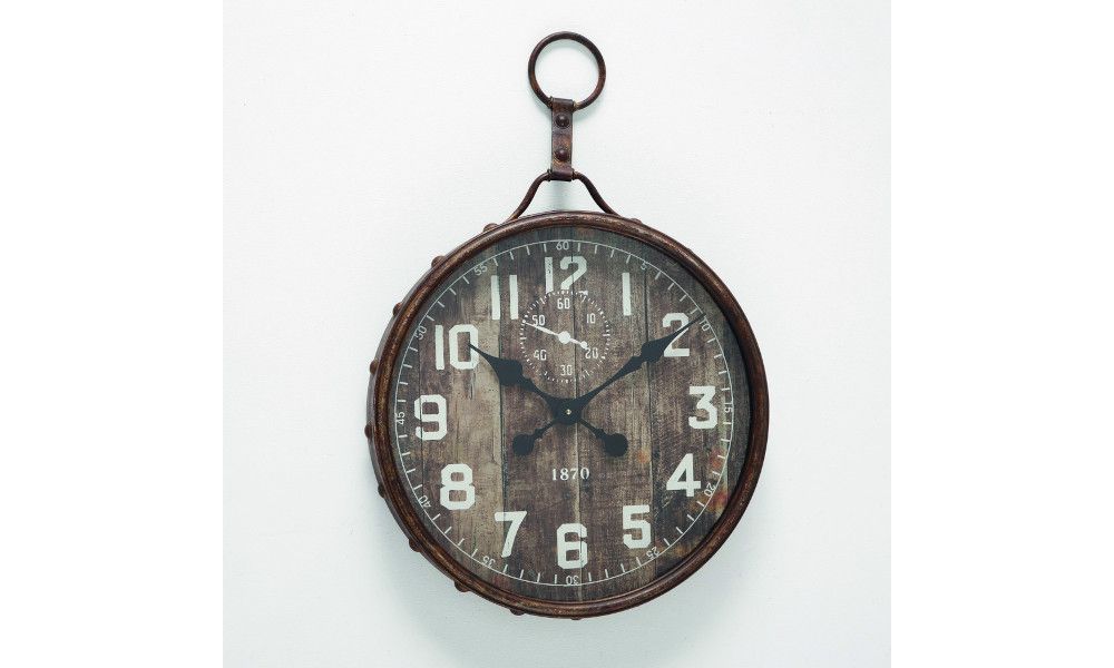 Wall clock Isabella, Analogue, D 48,00 cm, Iron, Glass, Used look, Wood look mixed materials colour-mix