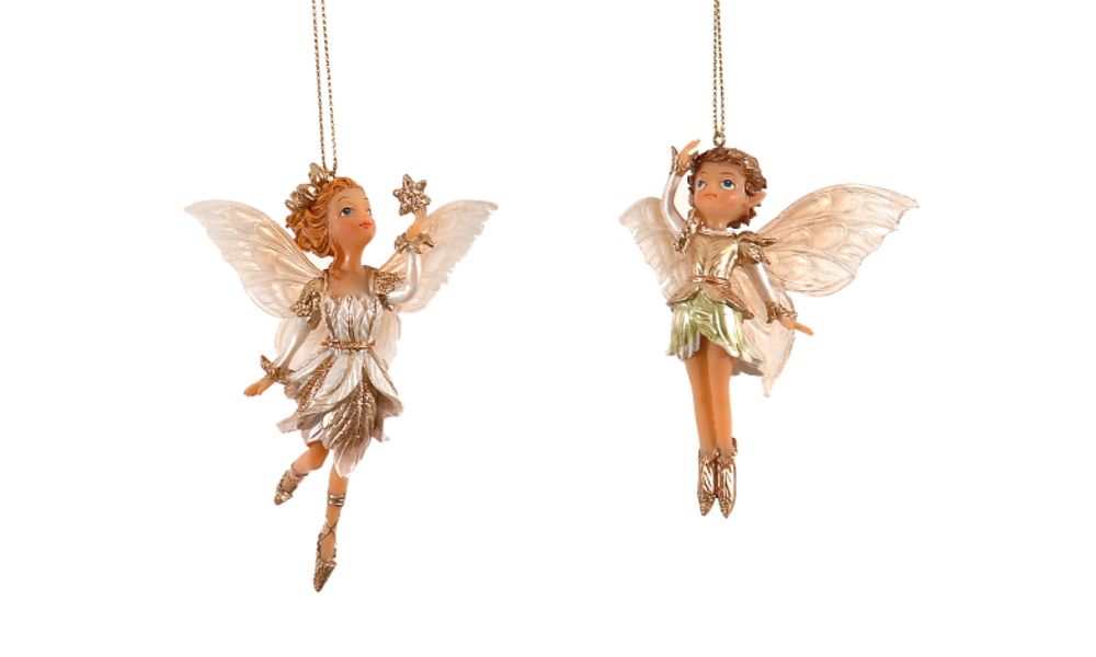 12/72-2Asst 10cm pink polyresin fairy ornament w/star