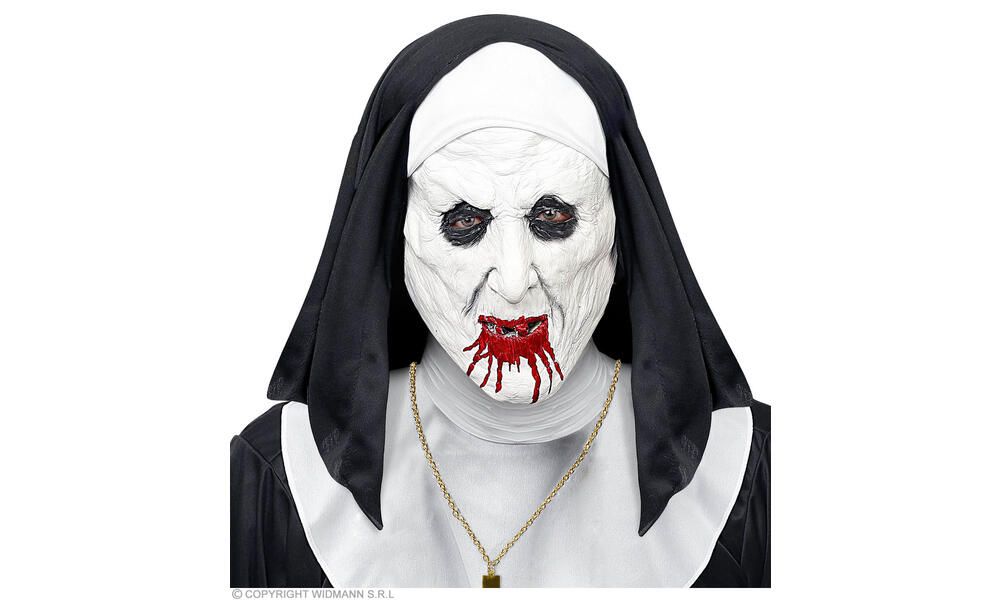 HORROR NUN HALFFACE MASK WITH HEADPIECE