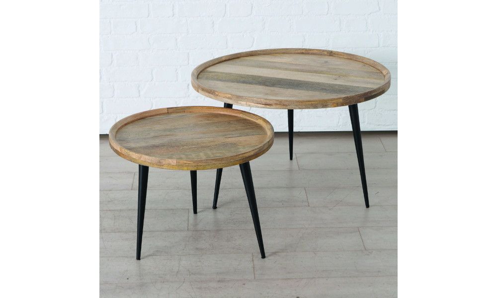 table, Sofa table, H 42,00-48,00 cm, D 55,00-75,00 cm, Mango (Mangifera indica), Iron powder coated mixed