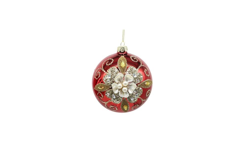 12/48-10cm Glass red ball ornament w/beads