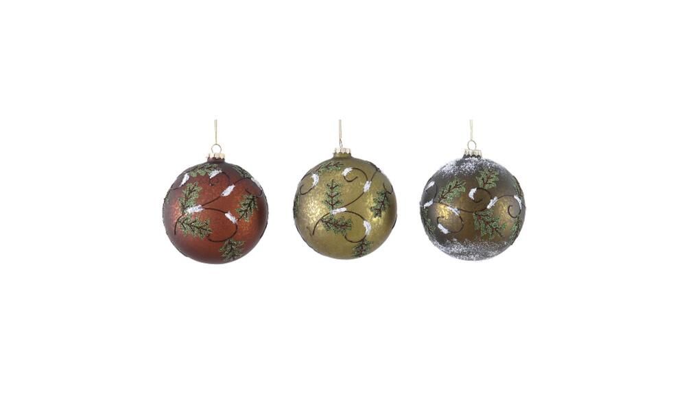 12/36-3Asst 12cm glass ball w/leaf design