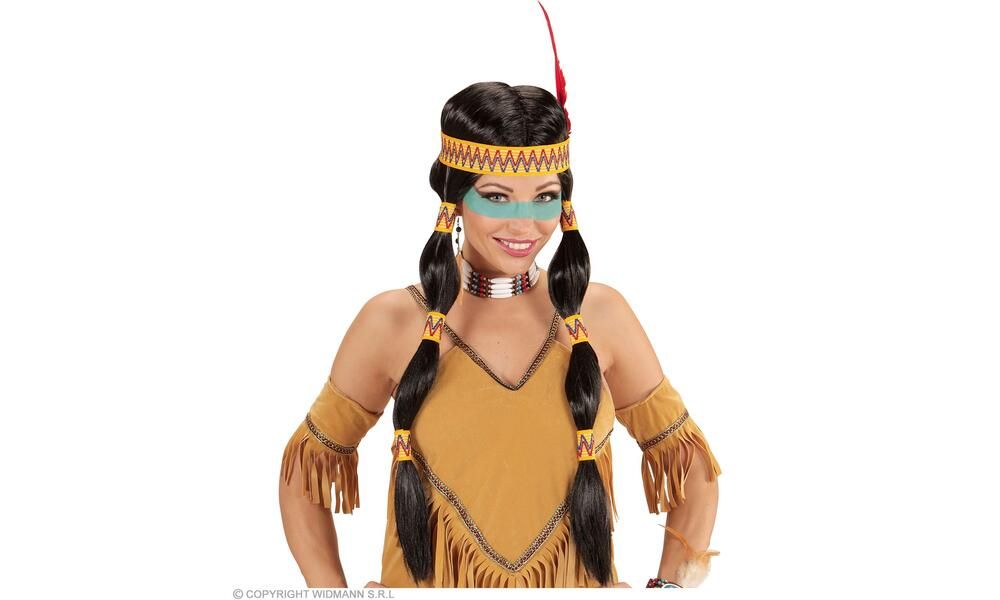 SQUAW INDIAN WIG WITH HEADBAND FEATHER in box