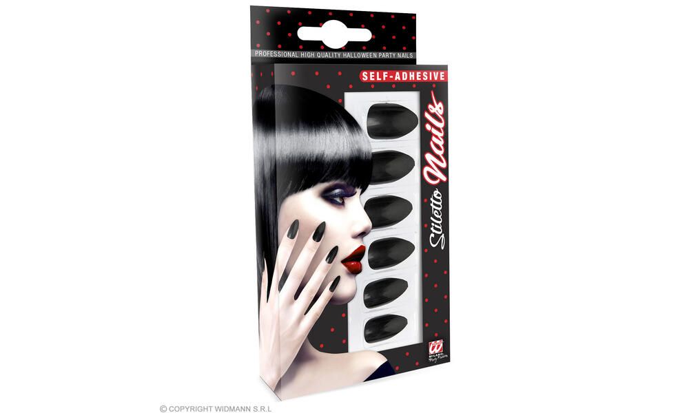 Set da 12 UNGHIE STILETTO NERE AUTO-ADESIVE