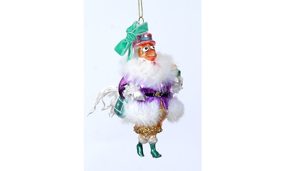 6/36-14cm Glass ms. chicken w/bag orn