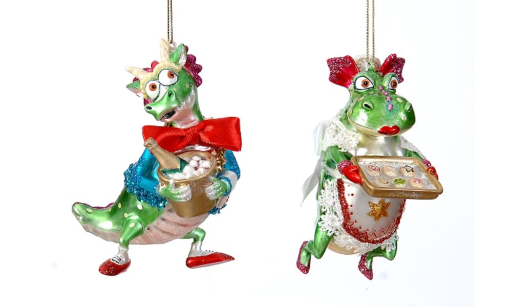 6/36-2Asst 13cm Glass baking ms. dragon orn