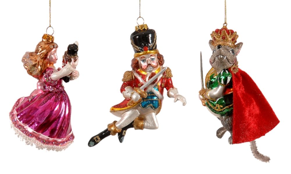 6/24-3Asst 14cm glass nutcracker ornament