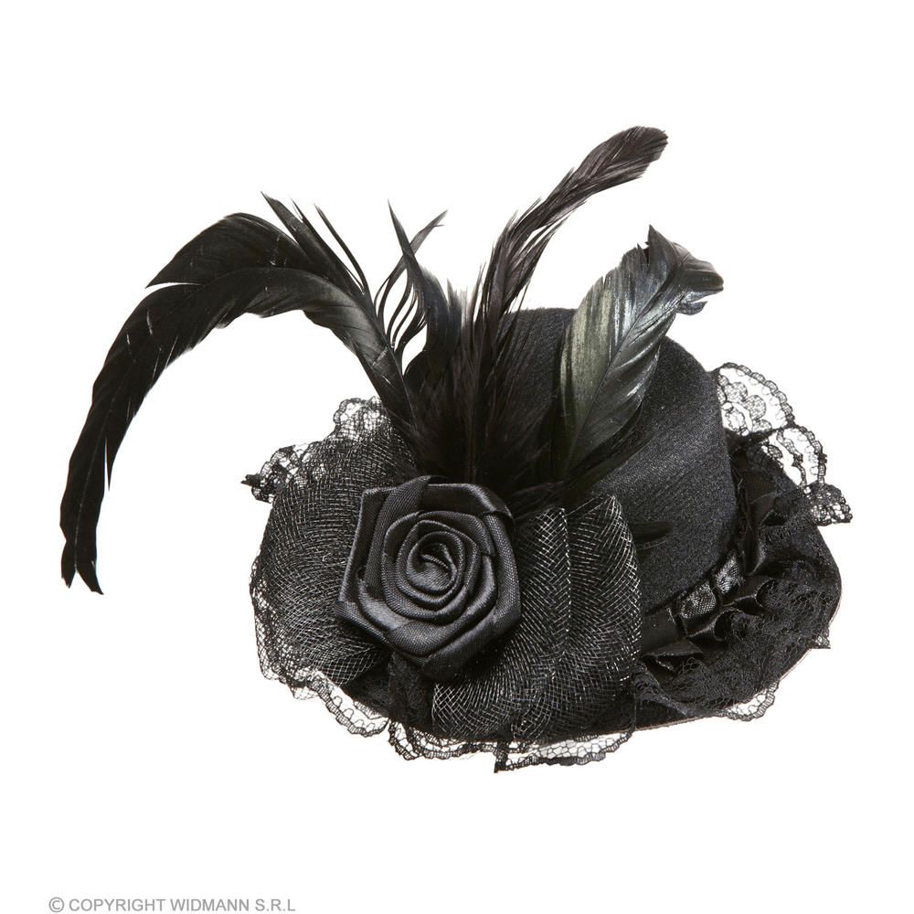 MINI HATS WITH FLOWER, TULLE & FEATHER black