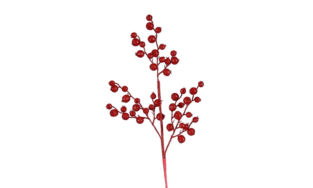 12/168-60cm Red branch w/glitter balls