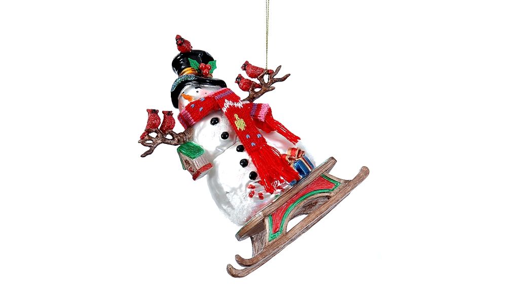 2/8-20cm Glass snowman on sled table decor