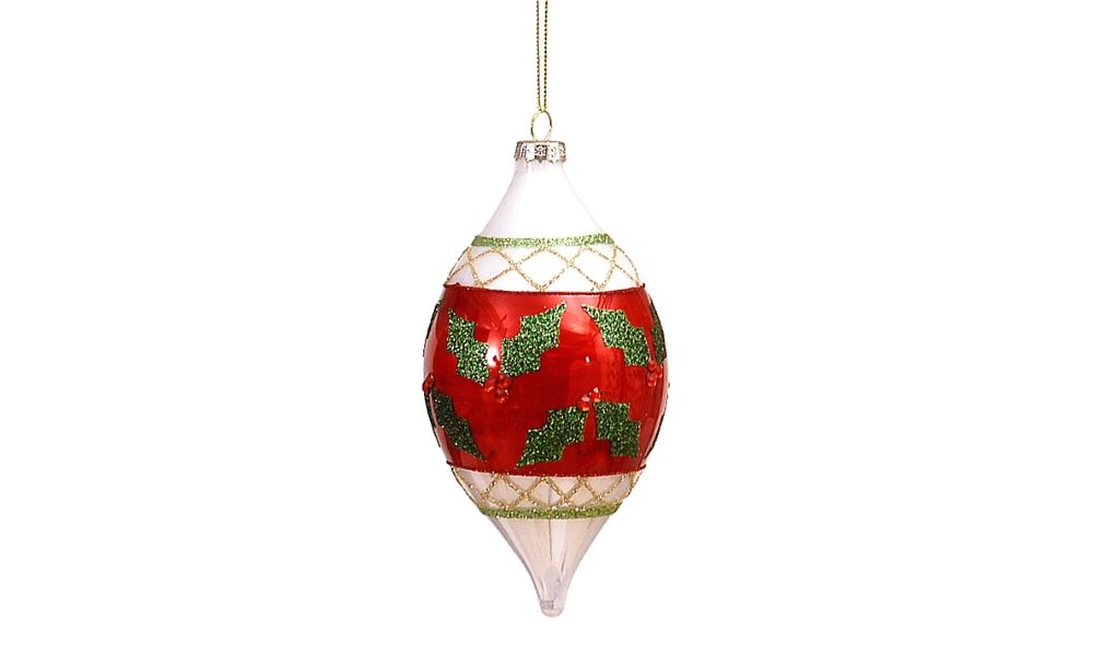 6/36 18cm glass drop orn w/ red-green design