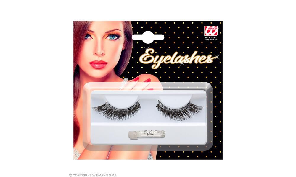 Pk 6 BLACK EYELASHES WITH STARDUST with glass b