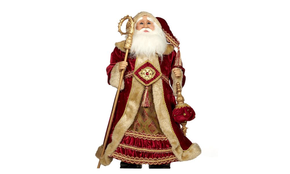 FABR.SANTA W/STAFF DOLL RD/GLD 68CM