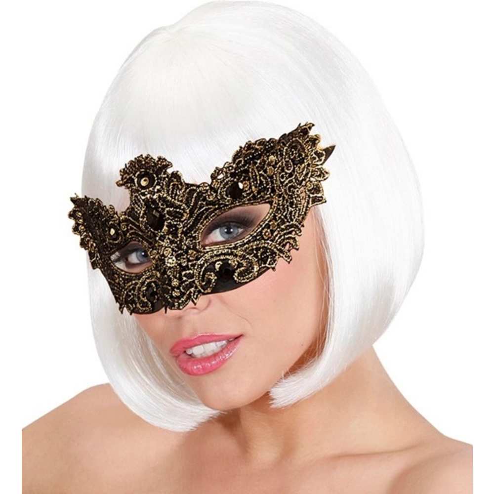 ANTIQUE GOLD NOBLESSE LACE EYEMASK DECORATED WITH GEMS