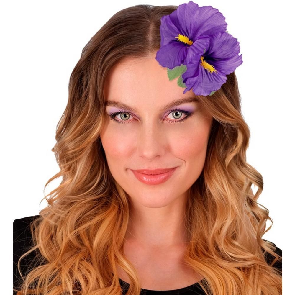 2 PURPLE HIBISCUS FLOWERS HAIR CLIP