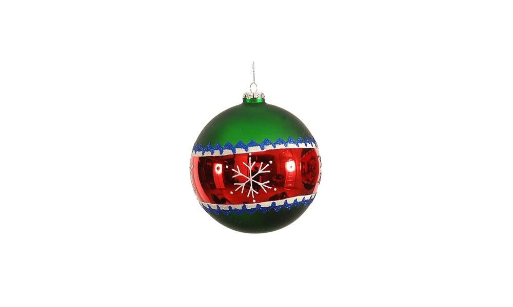 6/24 - 12CM green/red glass ball w/ snow