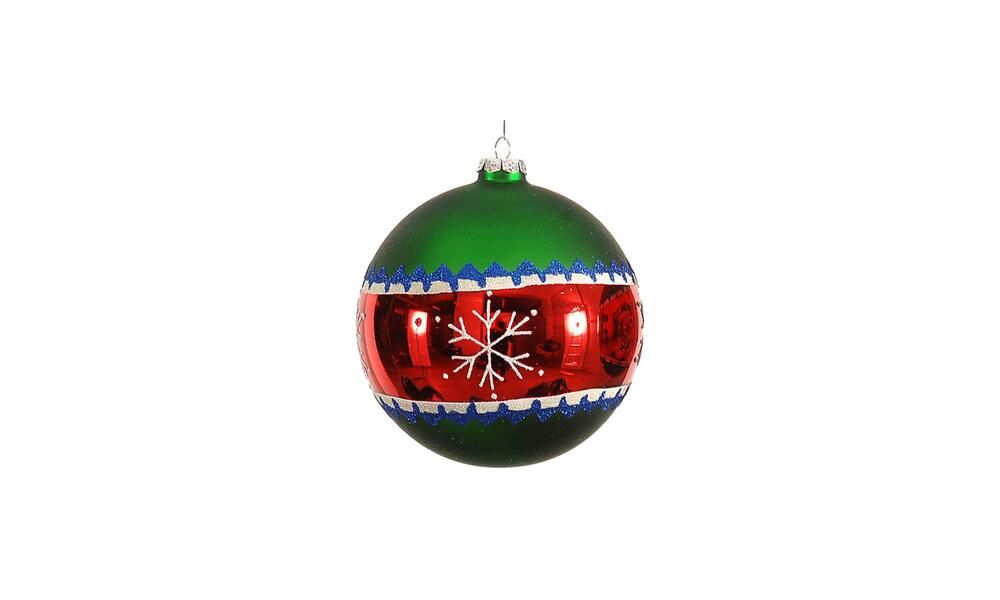 6/12 - 15CM green/red glass ball w/ snow