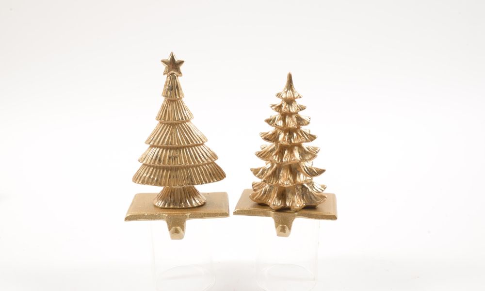 SUPPORTO PER CALZA DI NATALE ALBERO ORO IN RESINA