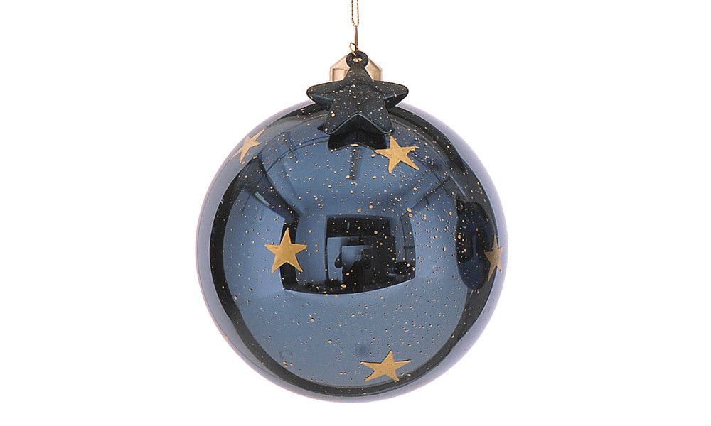 12/48 - 12CM blue glass ball w/ stars