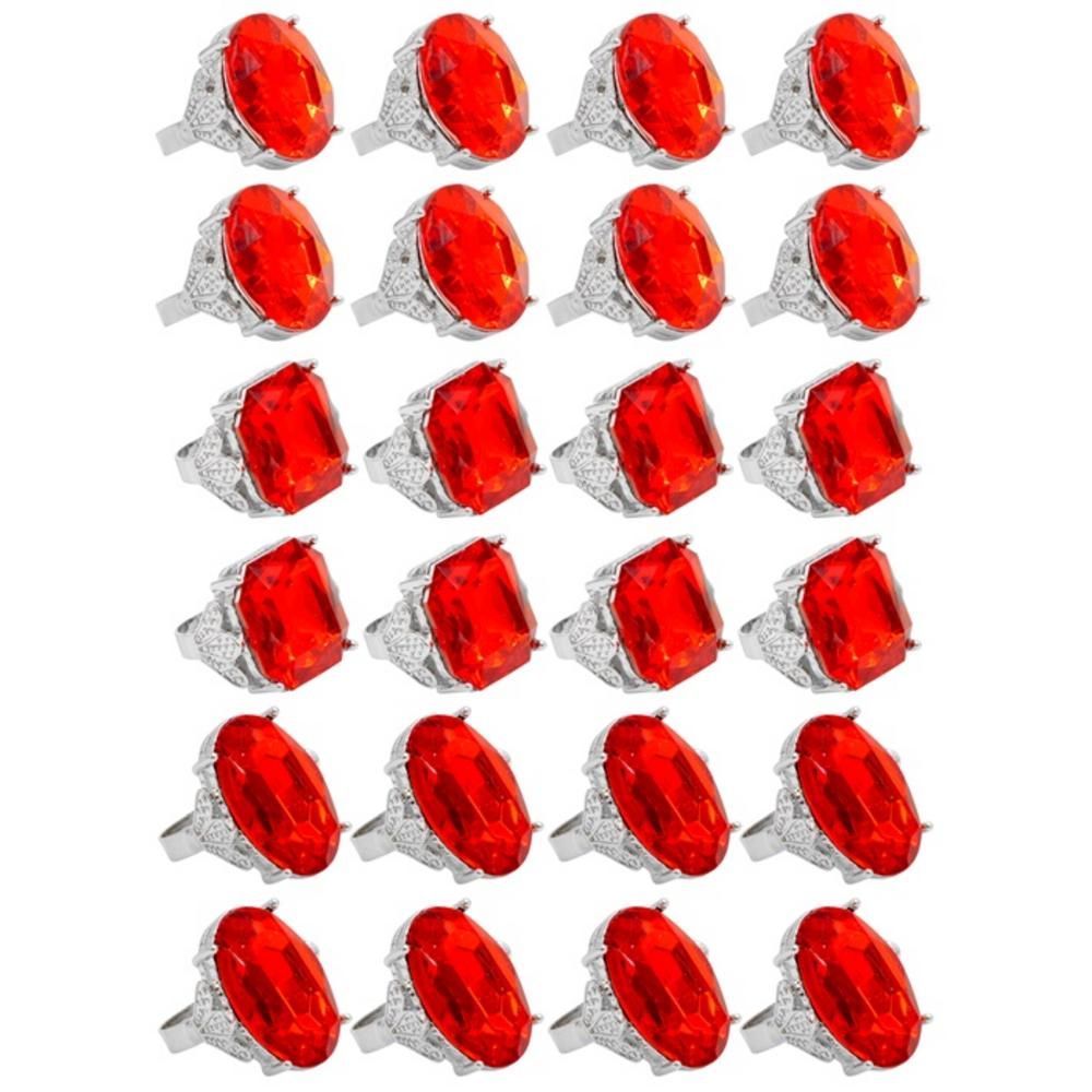 RED JEWEL RINGS in display box - 3 styles ass.